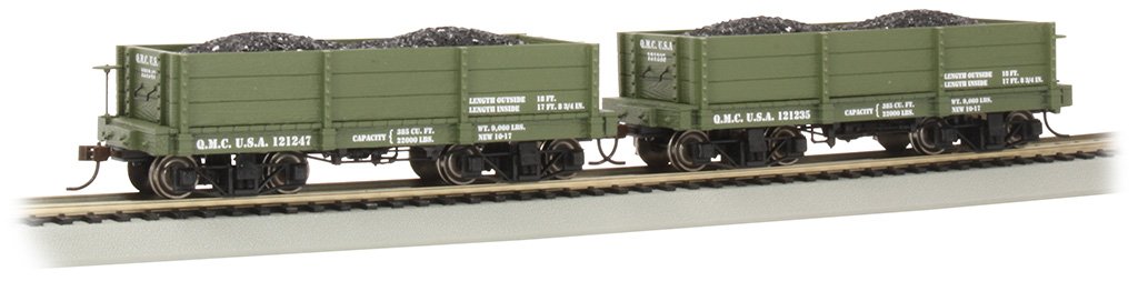 Bachmann 18ft Lowside Gondolas QMC#121235 & #121247 2/box, Green. On30