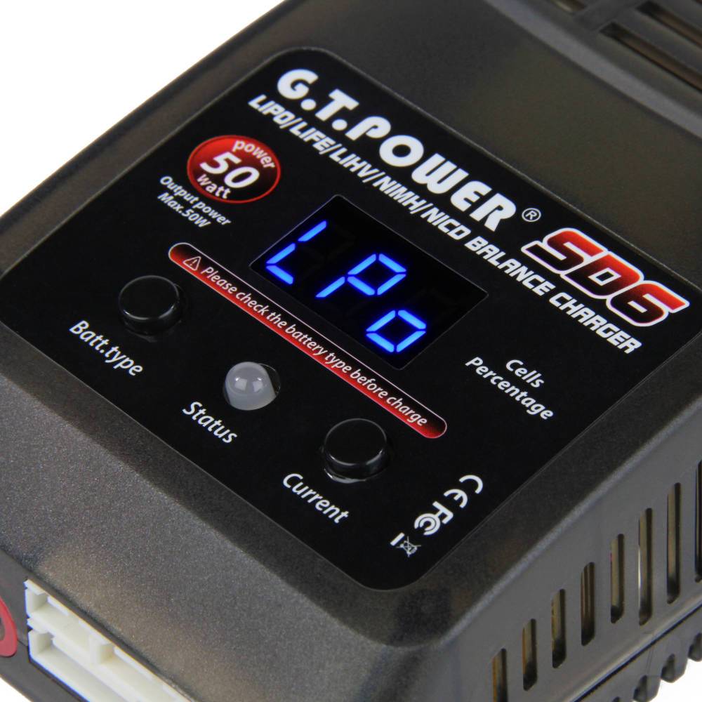 GT SD6 Charger 6AMP LIPO,LIFE,LIHV,NICDBal Chgr, 100-240V AC, 50W