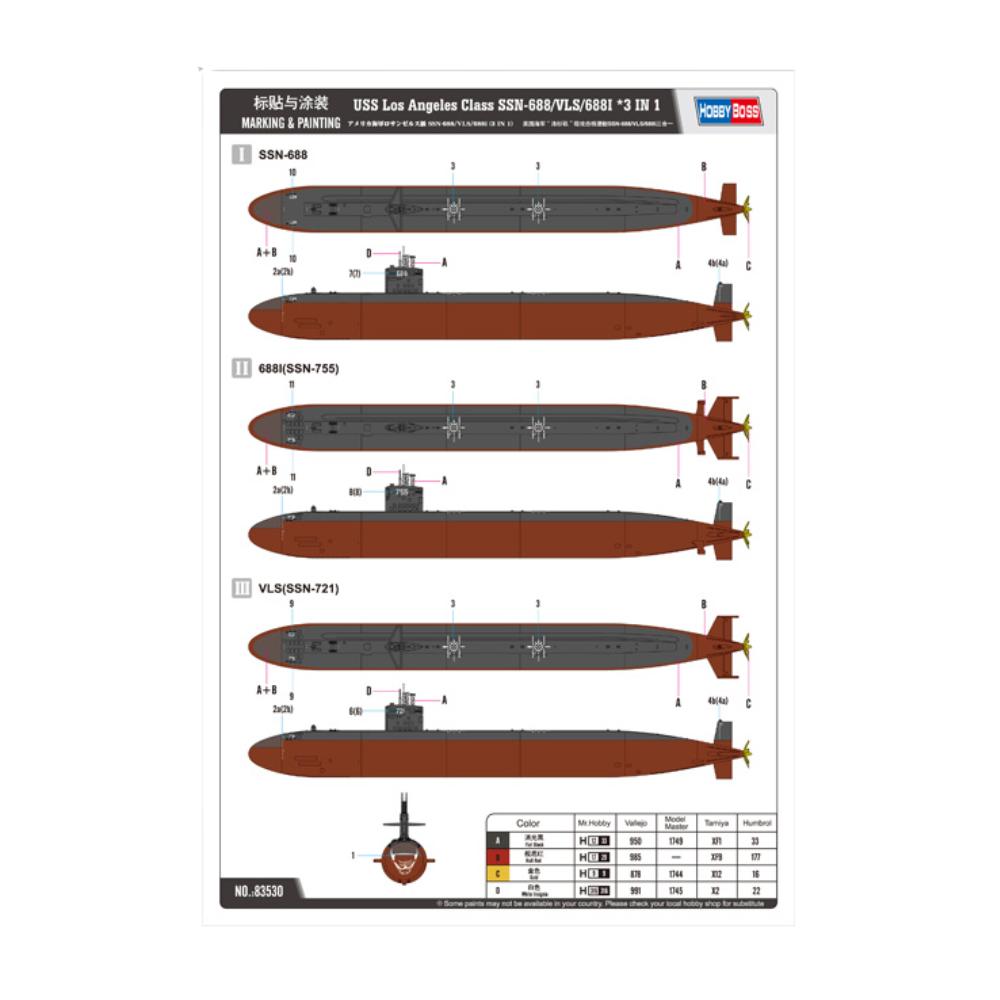 Hobbyboss 1:350 Uss Los Angeles Class SSN688VLS688I 3 in 1 Sub