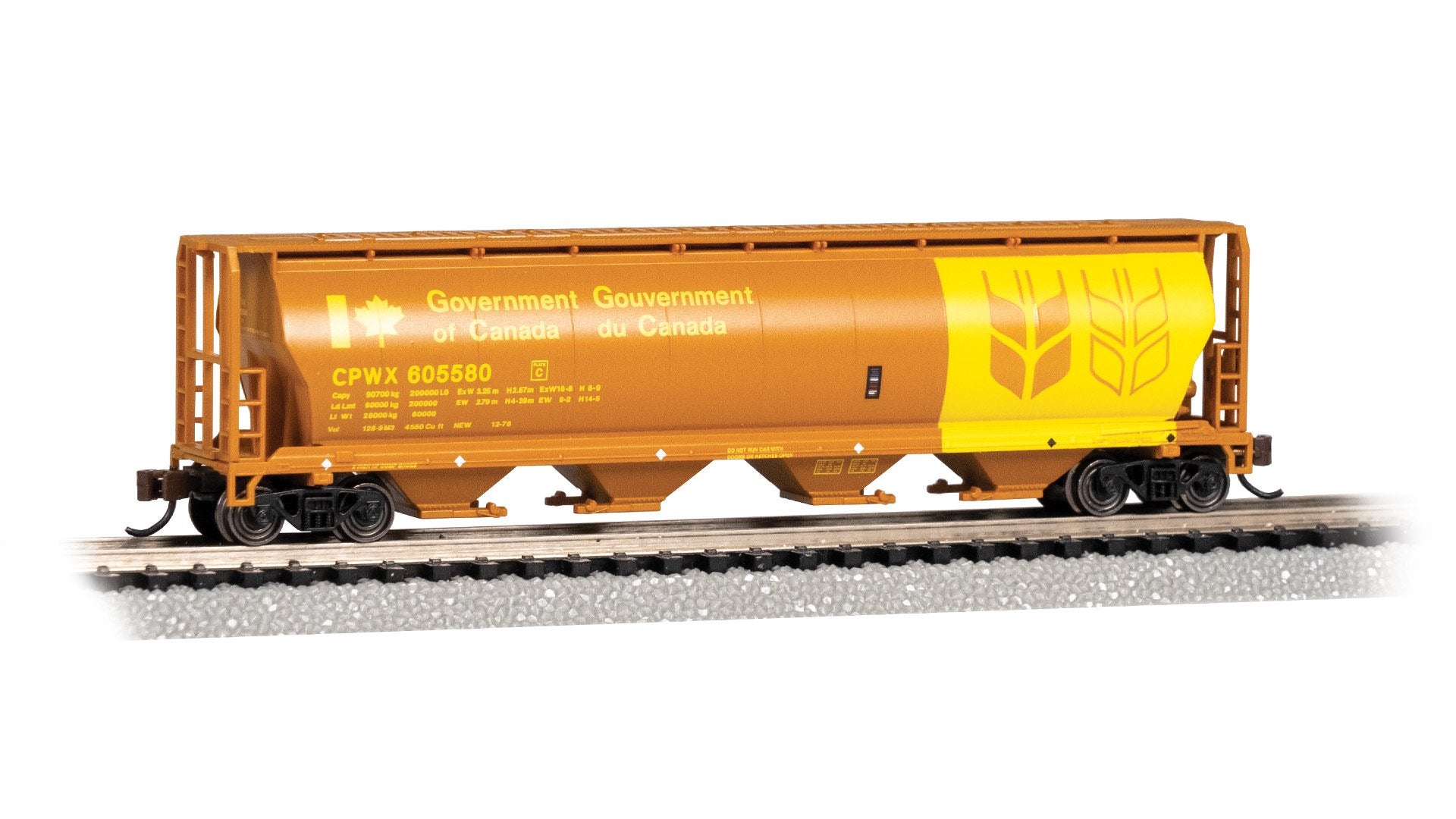 Bachmann Govt. Of Canada 4-Bay Cylindrical Grain Hopper. N Scale