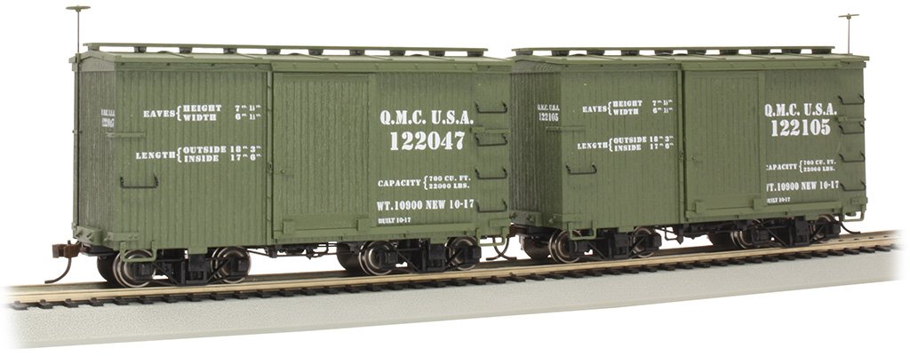 Bachmann 18ft Boxcars w/Murphy Roof QMC#122047 & 122105 2/box. On30