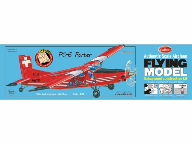 Guillows PC-6 Porter 1:24 Scale Laser Cut Balsa Model Kit, 662mm WS