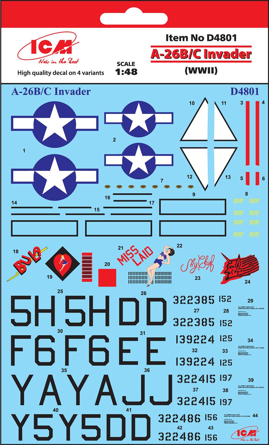 ICM 1:48 A-26B/C Invader WWII Decal Set