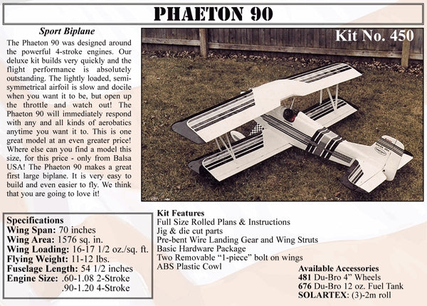 Balsa Usa Phaeton 90 Kit 1778mm WS 60-1.08/.90-120 4C