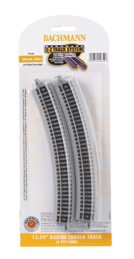 Bachmann 12.50" Radius Curved Track, 6pcs, N Scale