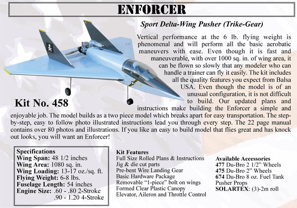 Balsa Usa Enforcer Kit 1231Mm Sp 60-65/90-120 4C