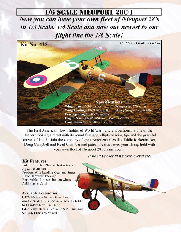 Balsa Usa 1/6 Nieuport 28 C-1 Kit 53Ws40/45 2C