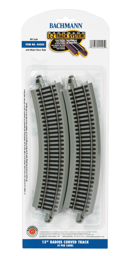 Bachmann 15" Radius Curved Track, 4 pcs,HO Scale