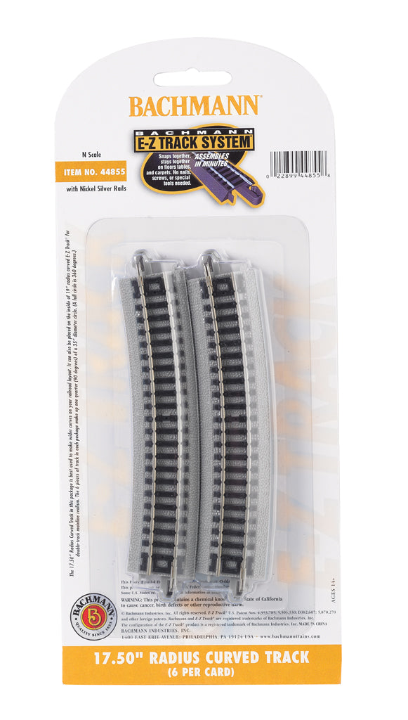 Bachmann 17.50" Radius Curved Track, 6pcs, N Scale