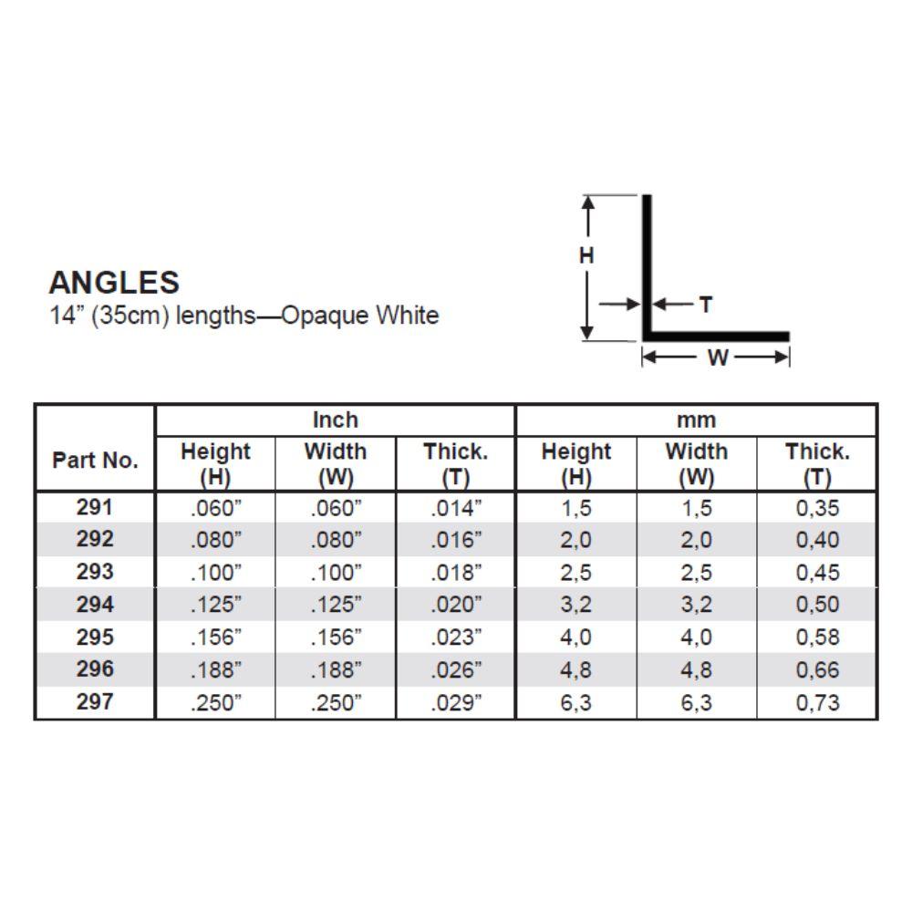 Evergreen Plastic Angle .100(2.5 Mm) (4)35Cm Long