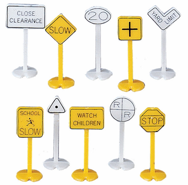 Bachmann Railroad & Street Signs, (24 pcs), HO Scale