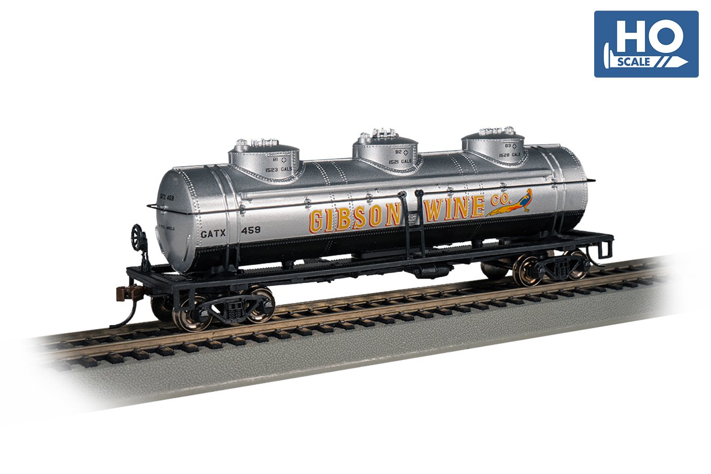 Bachmann Gibson Wine Co. #459 40ft 3 Dome Tank Car. HO Scale