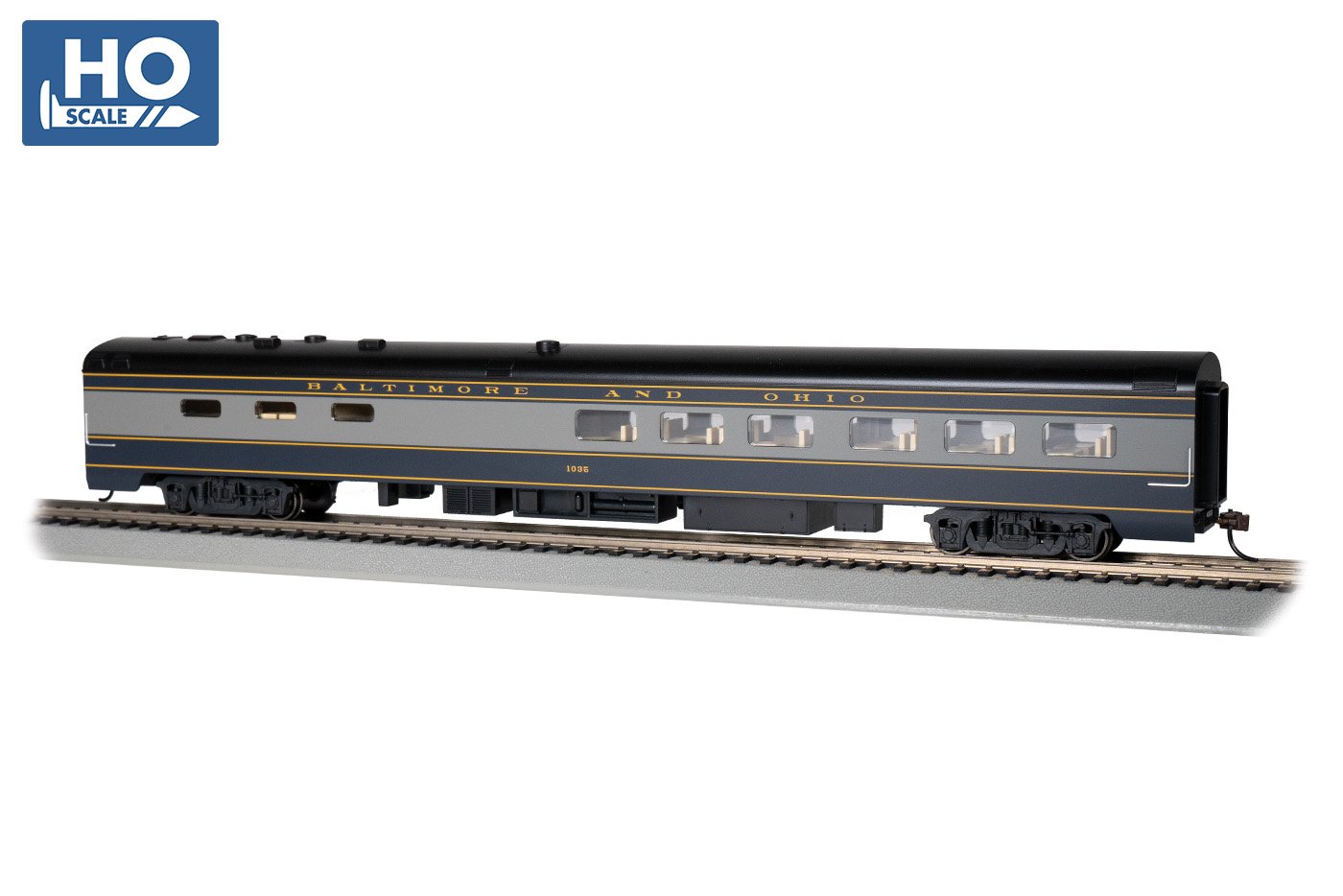 Bachmann B&O #1035 85ft Smooth Sided Dining Car, HO Scale