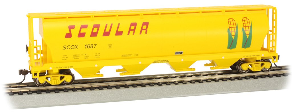 Bachmann Scoular Grain #1687 Cylindrical4-Bay Grain Hopper. HO Scale