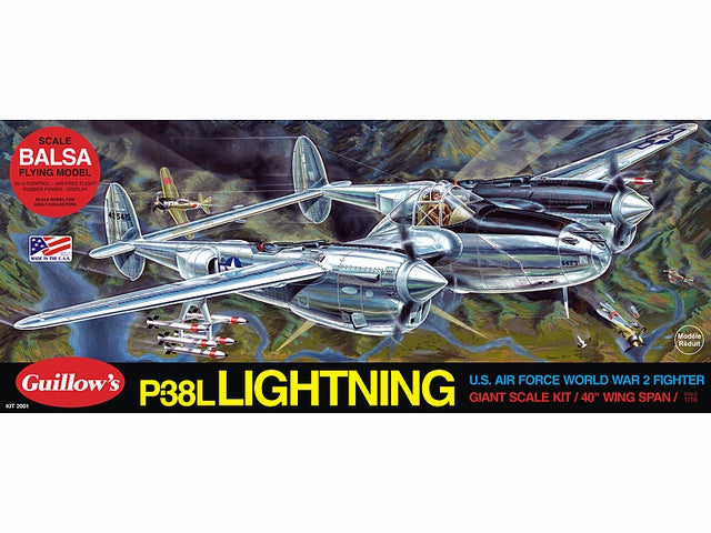 Guillows P-38 Lightning 1:16 Scale BalsaModel Kit, 1016mm WS